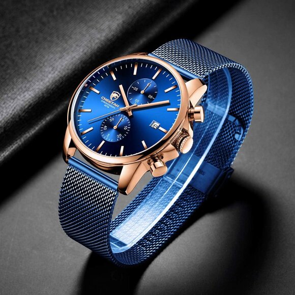⚡Blue Men’s Watch Fashion Sport Quartz Analog Mesh Stainless Steel Waterproof - Picture 6 of 7